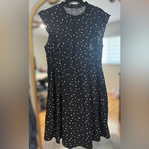 BloomChic Black Dress with Cream Heart Pattern & Ruffle Sleeve